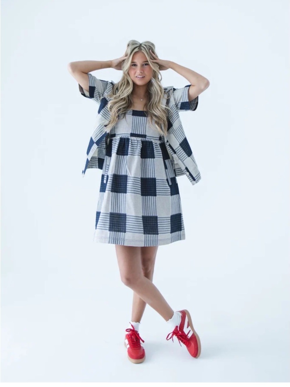 Navy & Cream Gingham Babydoll Dress